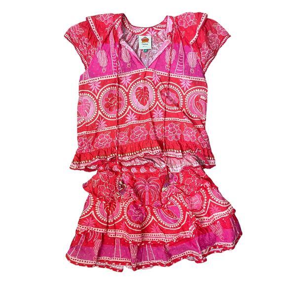 FARM Rio Dresses & Skirts - Farm Rio Red and Pink Latin Rose Patterned Mini Skirt With Top Sz XS